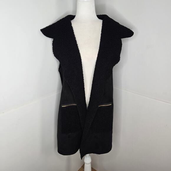 Soft Surroundings EUC Sweater Vest Boucle Open Front Cardigan Suede Large black - Picture 1 of 14